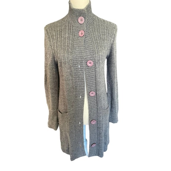 Whisper Womens Button-Up High Neck Sweater Duster Long Sleeve Size S Gray - Picture 1 of 10